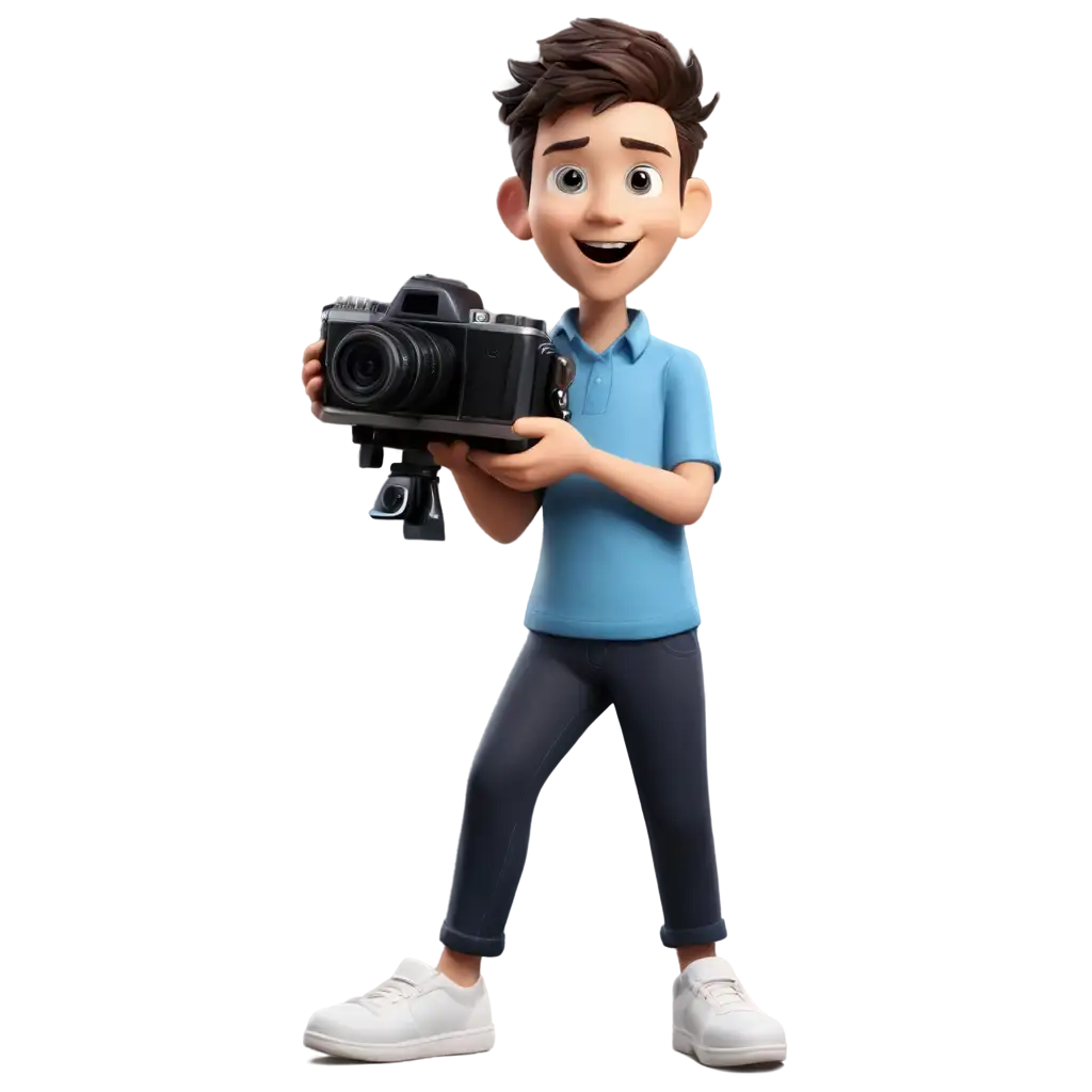 3D-Caricature-of-a-Photographer-Boy-Holding-Camera-in-PNG-Format-for-Clear-and-Versatile-Usage