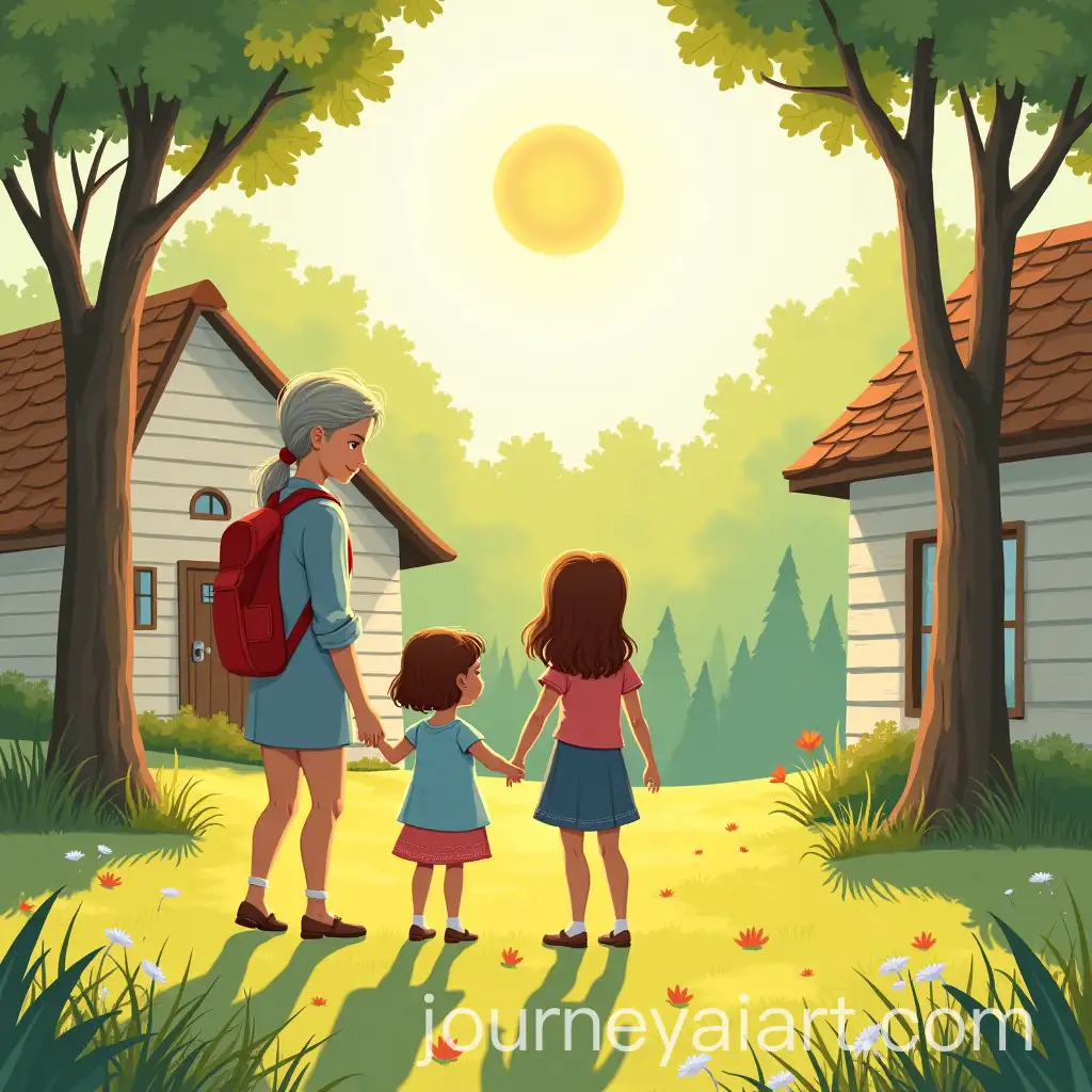 Summer-Vacation-with-Grandma-Girls-Arriving-at-Sunlit-Forest-Home