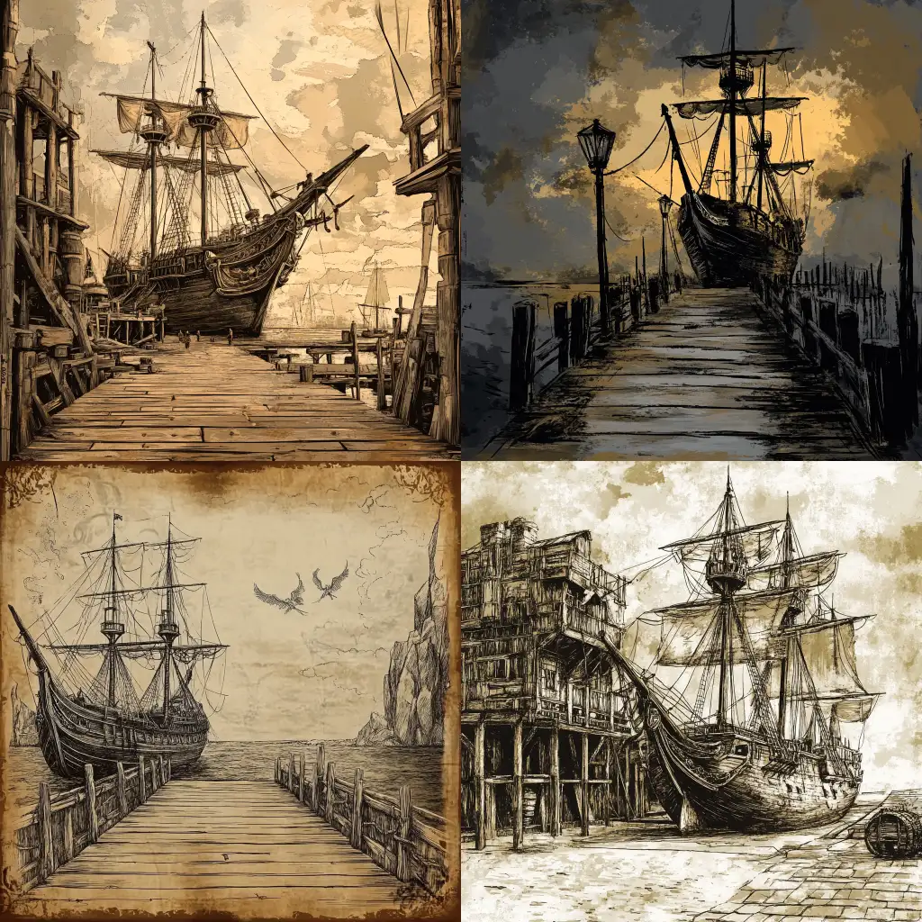 Old-Pirate-Ship-Dock-with-a-Weathered-Background