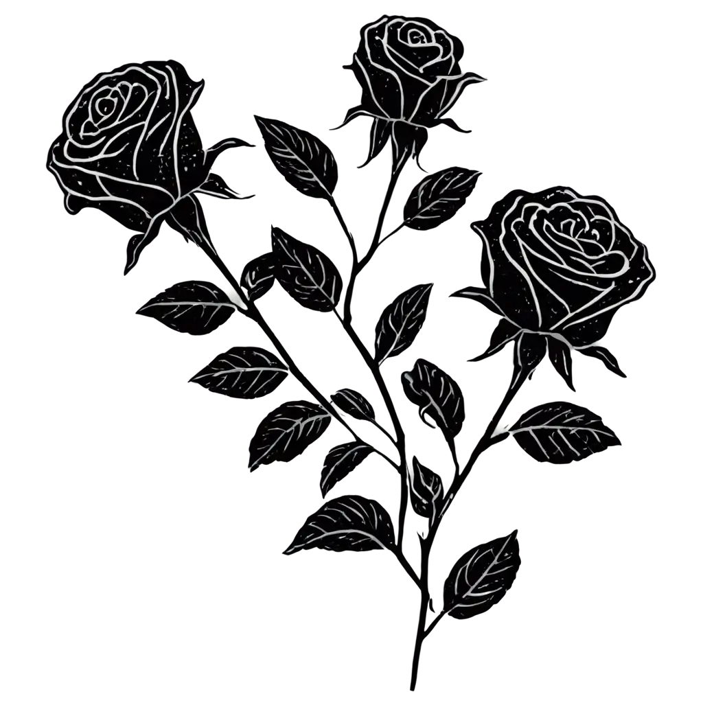 Blackwork-Tattoo-Styled-Roses-on-Vines-PNG-Image-Artistic-Floral-Tattoo-Design