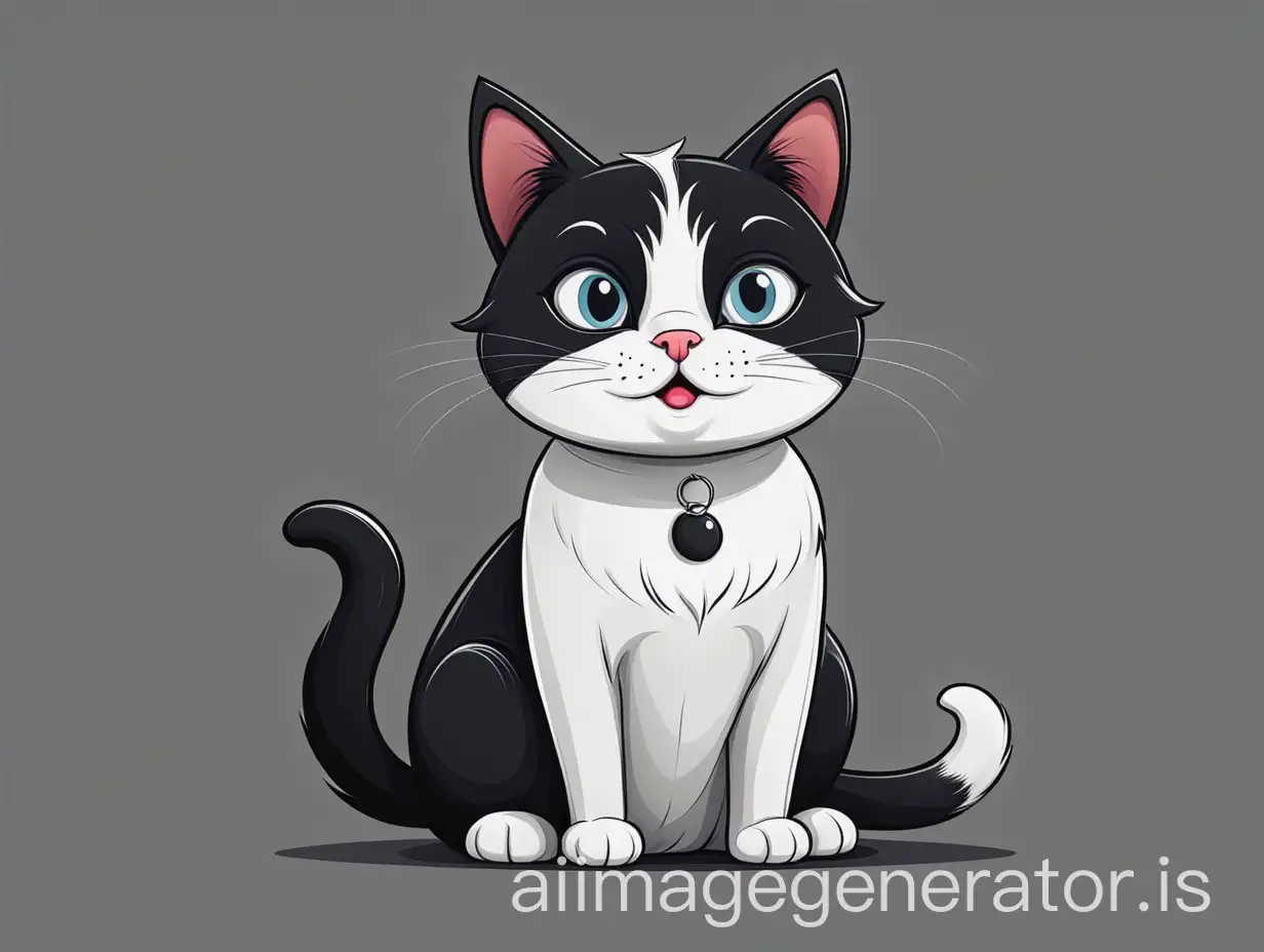 black and white cat in a cartoon character style isolated background