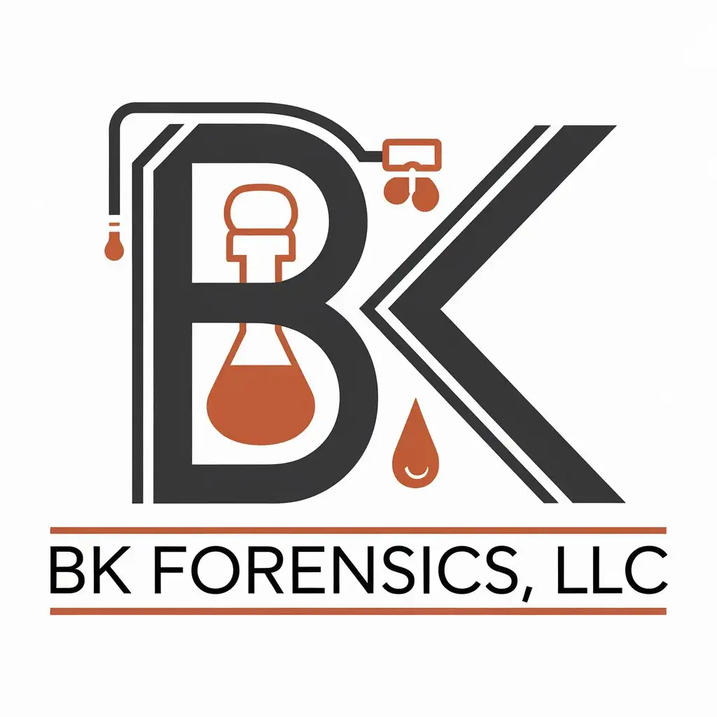 LOGO Design for BK Forensics LLC Letter BK Symbolizing Forensic Kits for Drugs Blood and Evidence