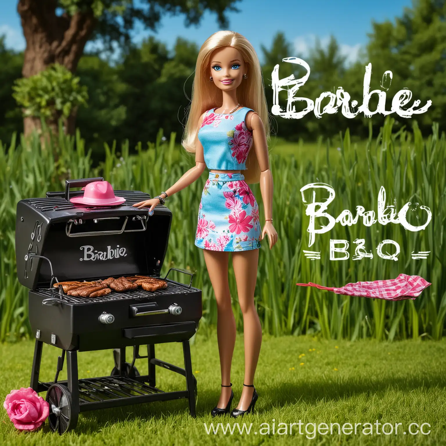 Barbie-BBQ-Stylish-Summer-Outfit-and-Grill-in-Green-Garden-Setting