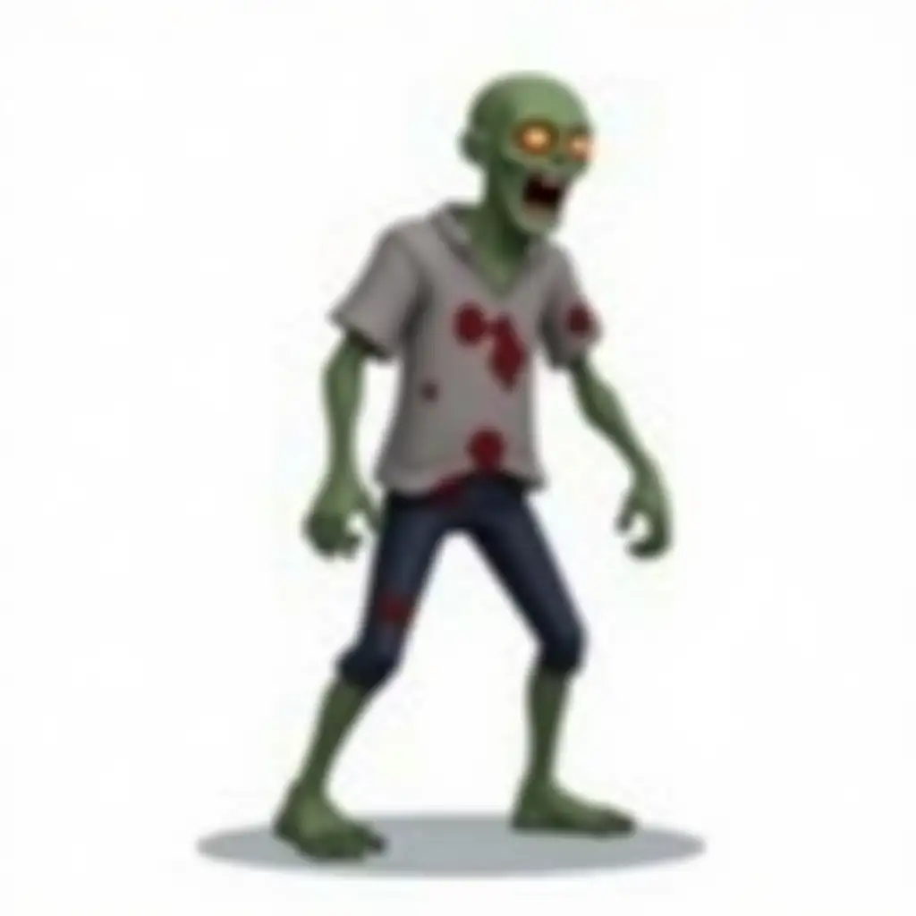 A full-body side of a zombie, suitable for 2D games, 2D pixel style, white background.