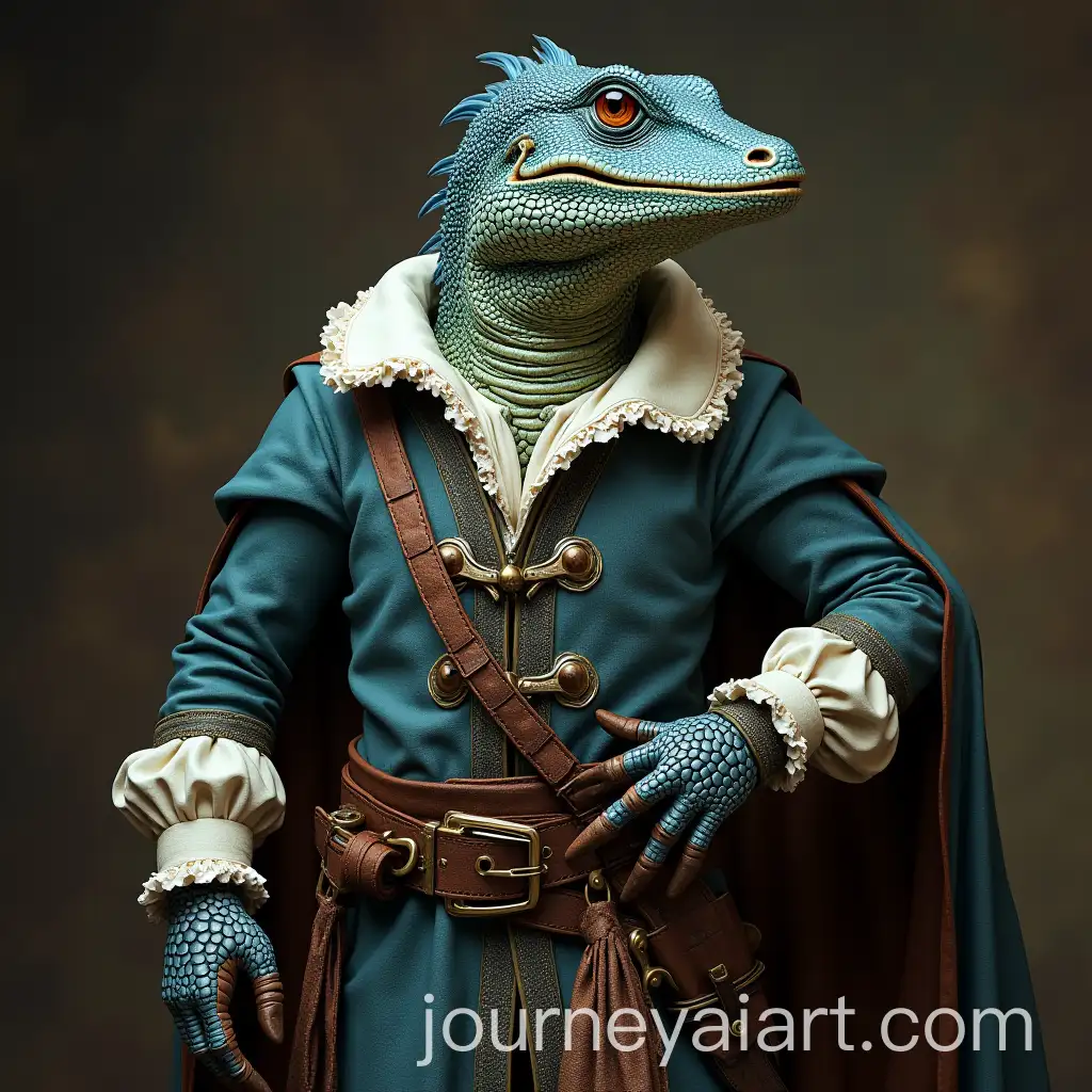 Lizardman-with-Blue-Scales-in-Seventeenth-Century-Sea-Clothing-Holding-Pistol-and-Saber