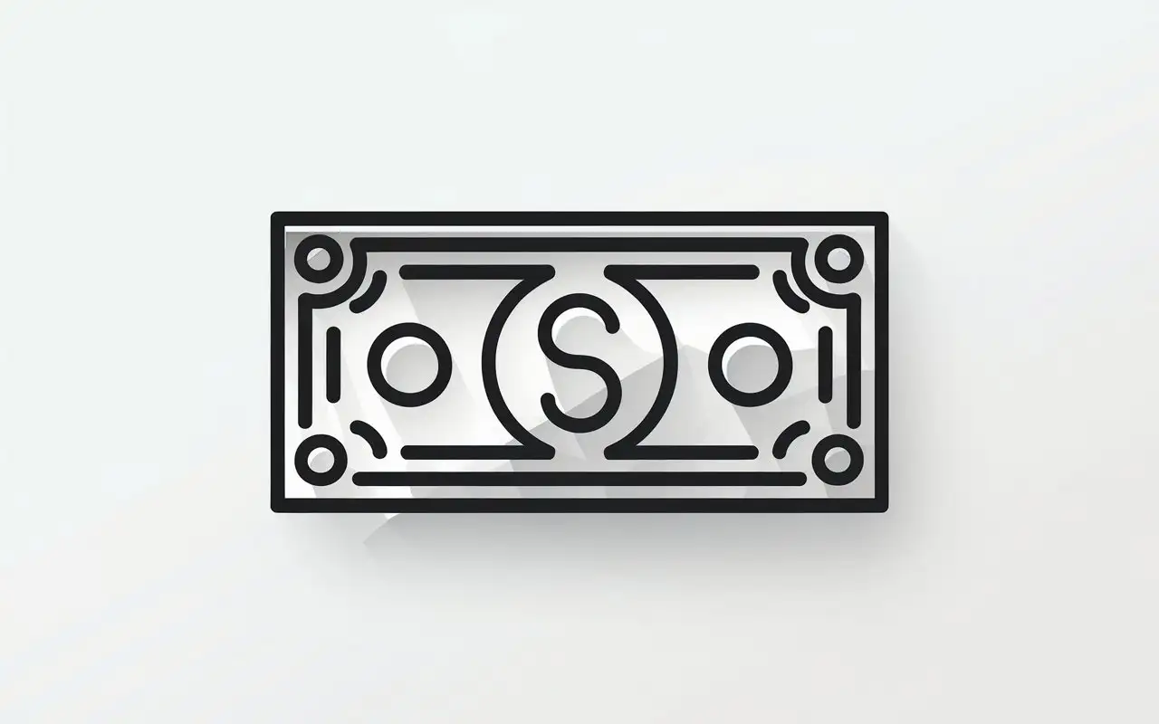 Minimalist-Black-Outline-of-Dollar-Bill-with-Circular-Seal-on-White-Background