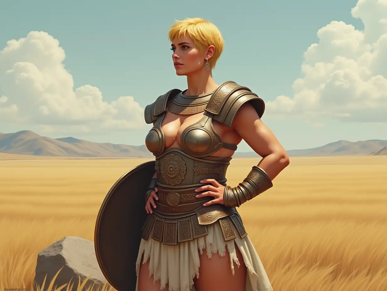 Photorealistic-Warrior-Woman-in-Greek-Armor-in-an-Open-Field