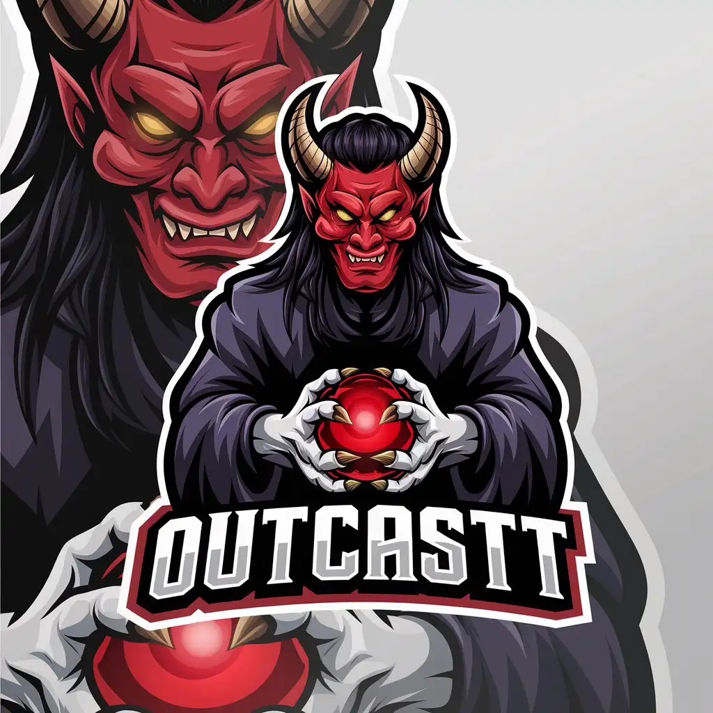 a vector logo design,with the text "outcastt", main symbol:oni, dark, red, dead,,Moderate,clear background