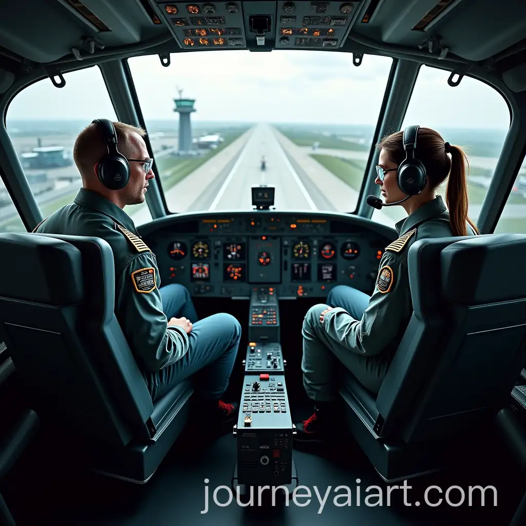 Military-PilotCommander-and-Navigator-in-Boeing-RC135-Cockpit-with-Airfield-View