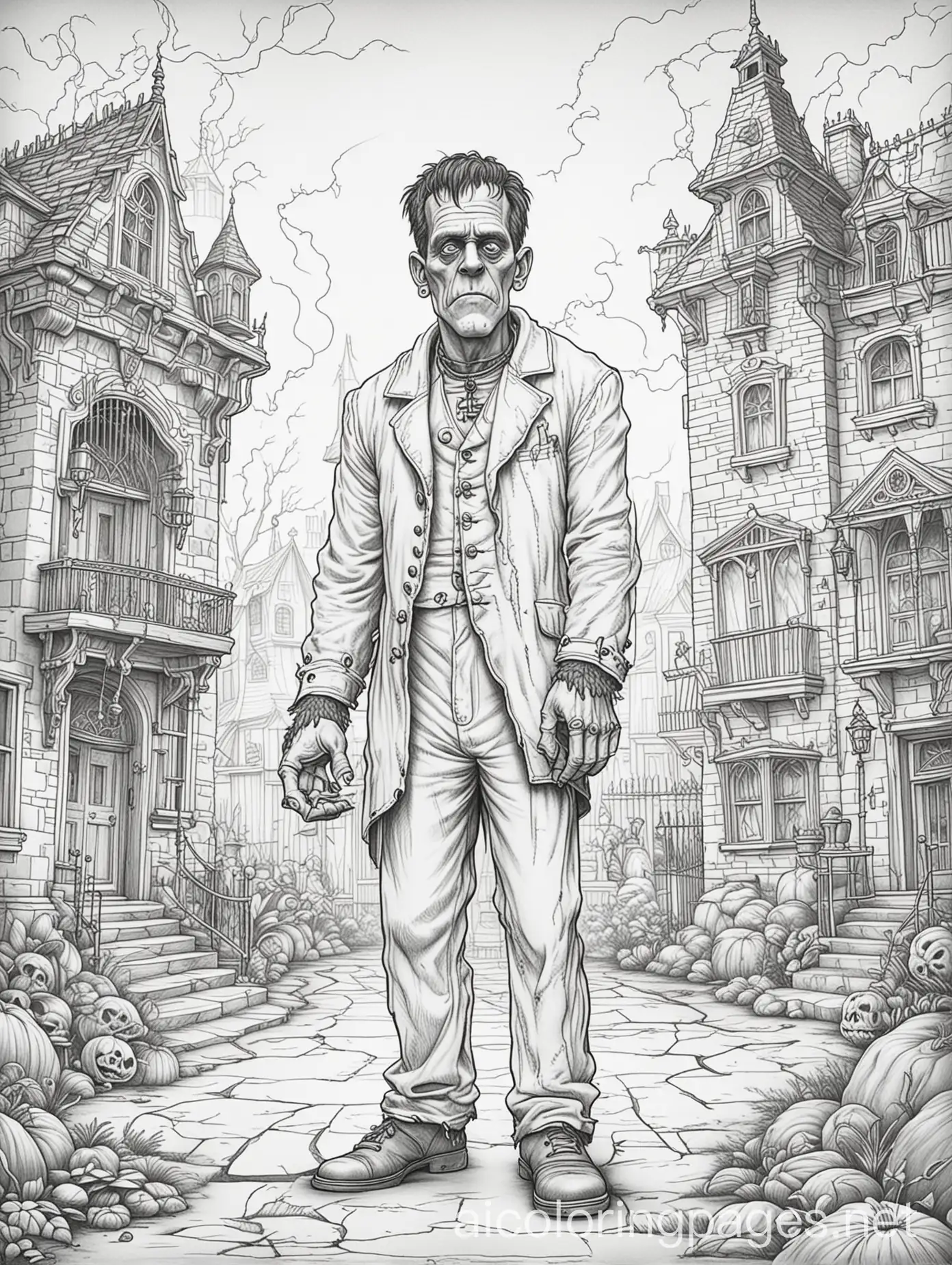 Scary-Frankensteins-Monster-in-Haunted-Mansion-Coloring-Page