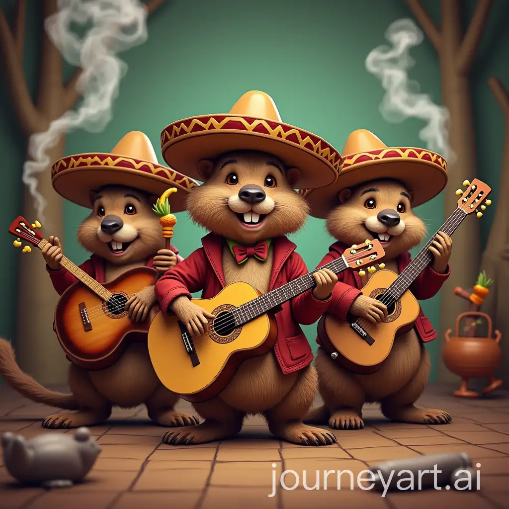 5-Groundhog-Musicians-with-Sombreros-Cigars-and-Tequila-in-Comic-3D-Style