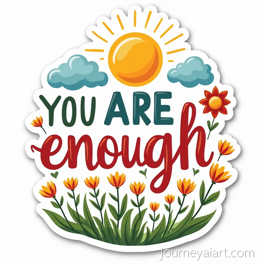 Empowering-Sticker-Design-with-Bright-FlowersAI-Art-Prompt-Expansion-Sun-and-Clouds-Around-You-Are-Enough-Quote