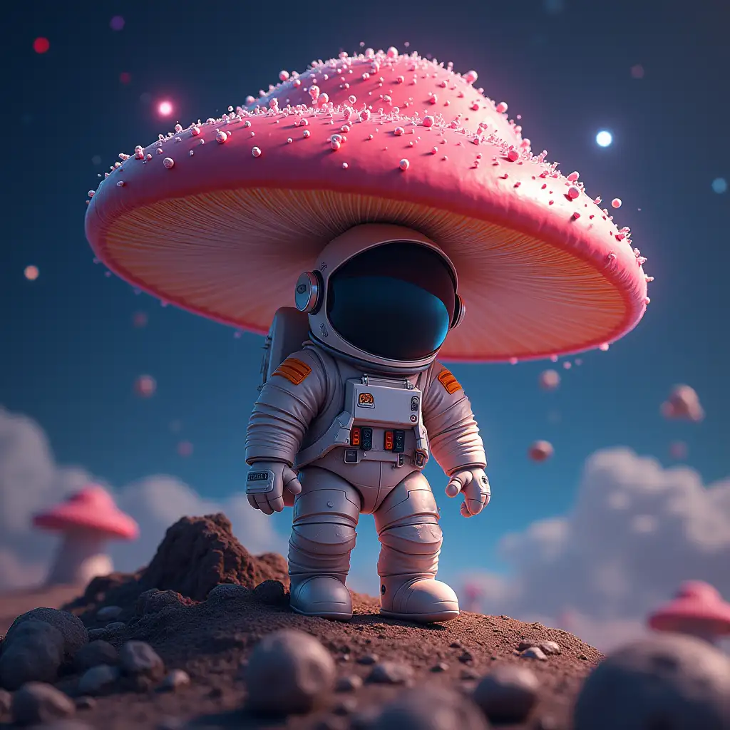 in galaxy, astronaut mushroom