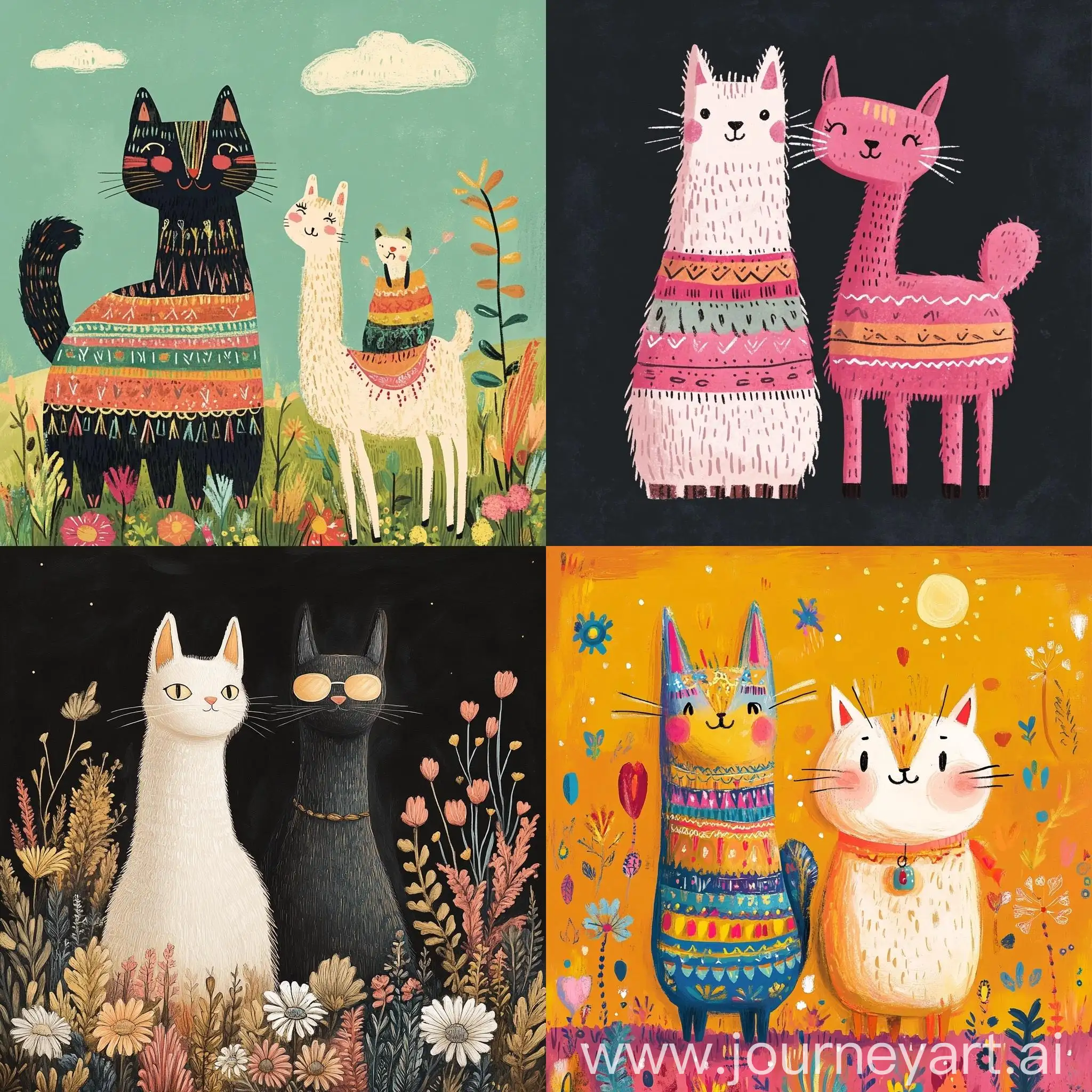 Illustration-of-Cat-and-Llama-in-Harmonious-Friendship