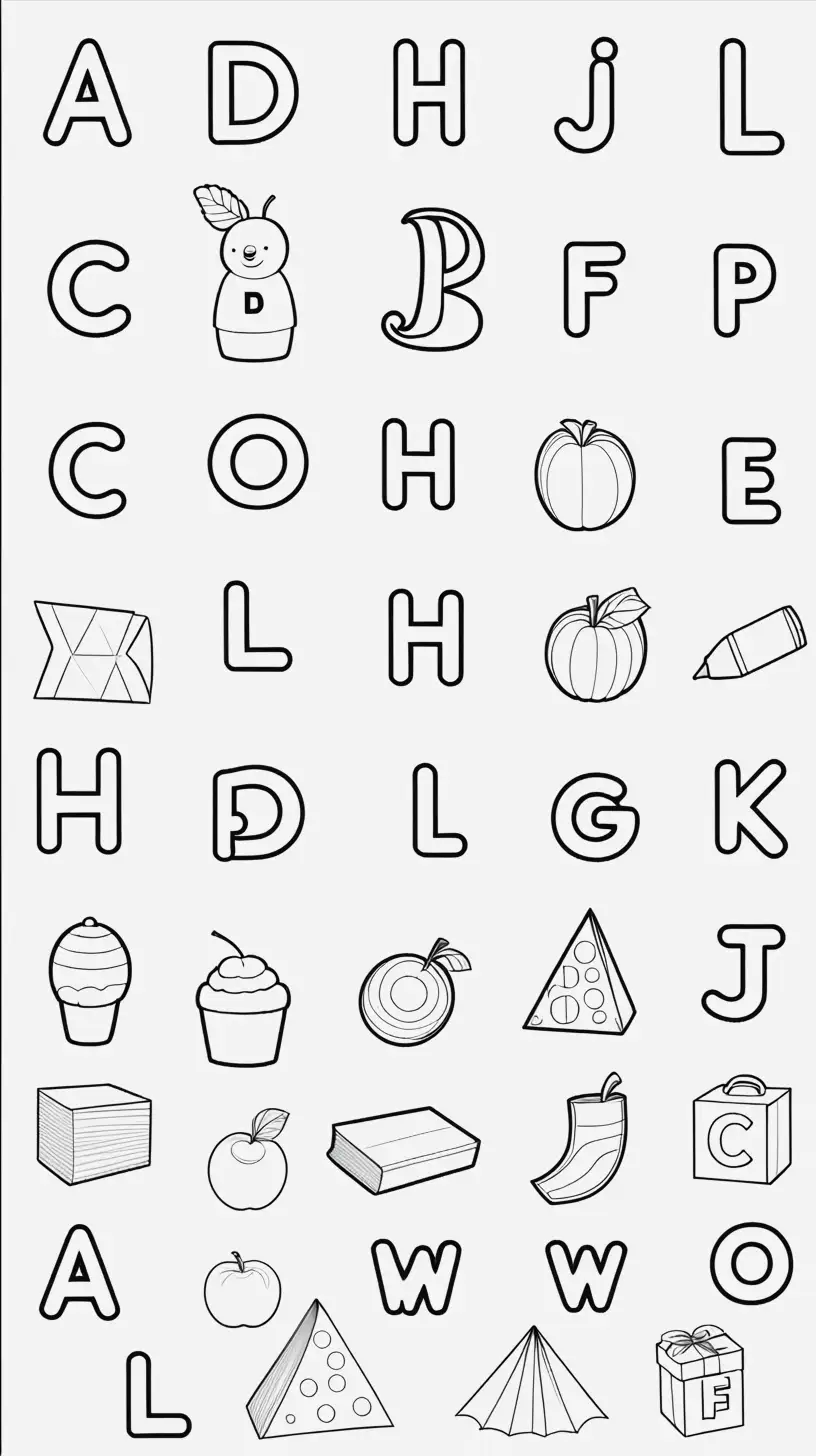 Colorful Alphabet Objects Coloring Pages for Kids