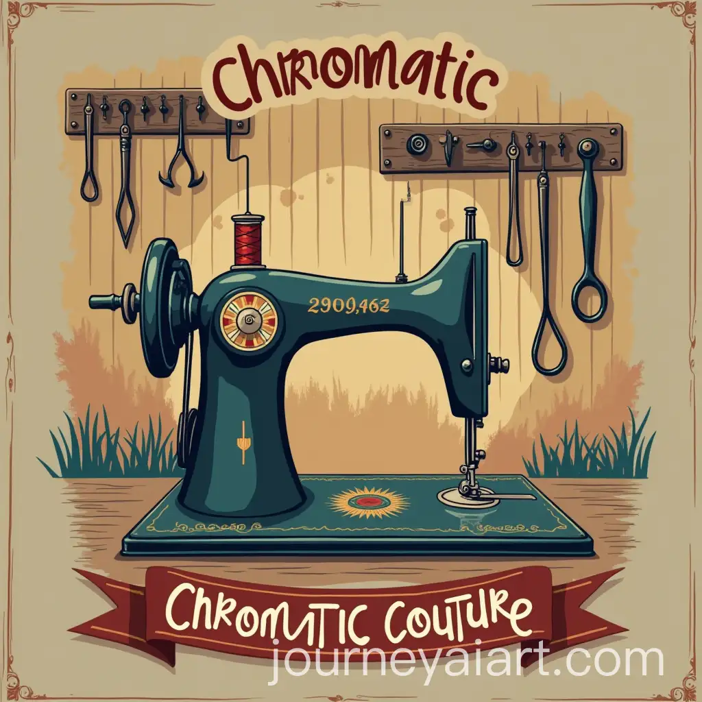 VintageInspired-Fashion-App-Logo-Sewing-Machine-Thread-Spools-Tools