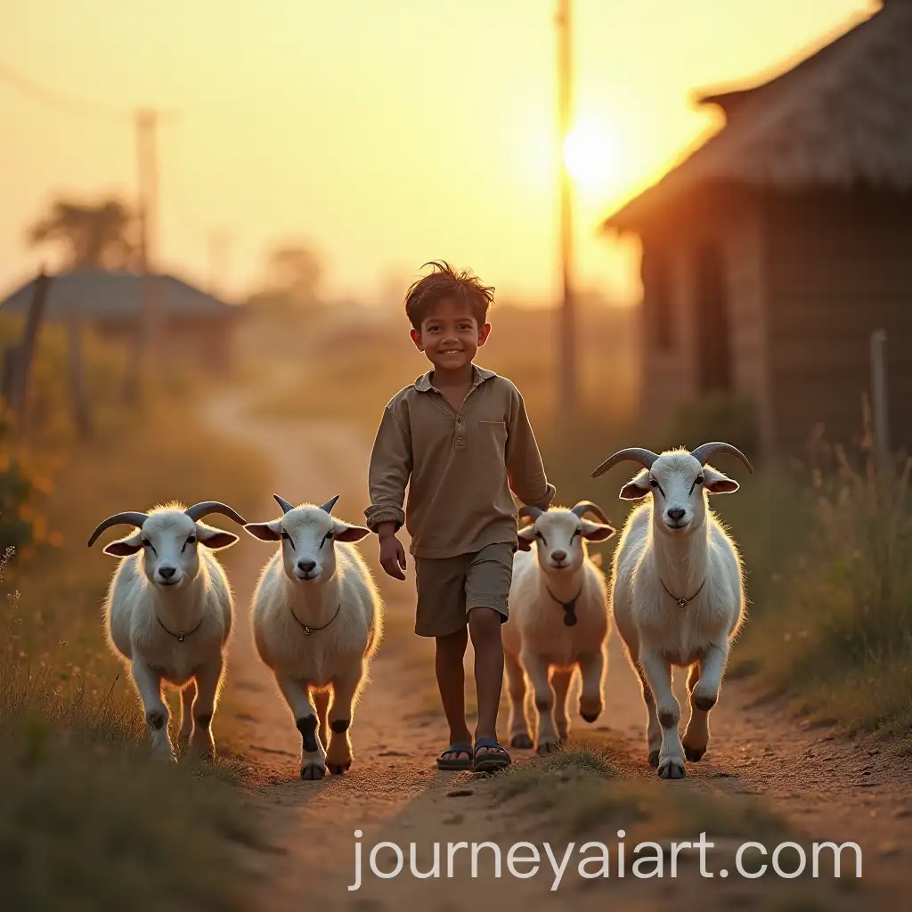 Young-Boy-Leading-Goats-Home-at-Sunset