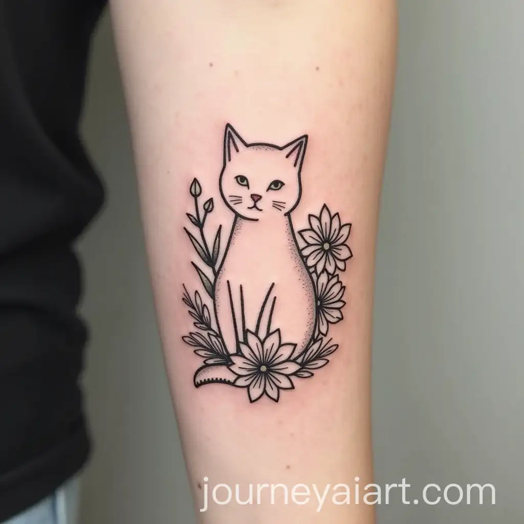 Elegant-Thin-Line-Tattoo-Designs-with-Flowers-and-Cats