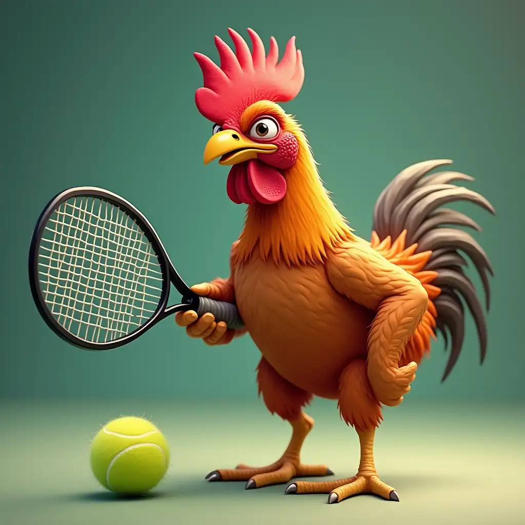 Angry chicken playing tennis