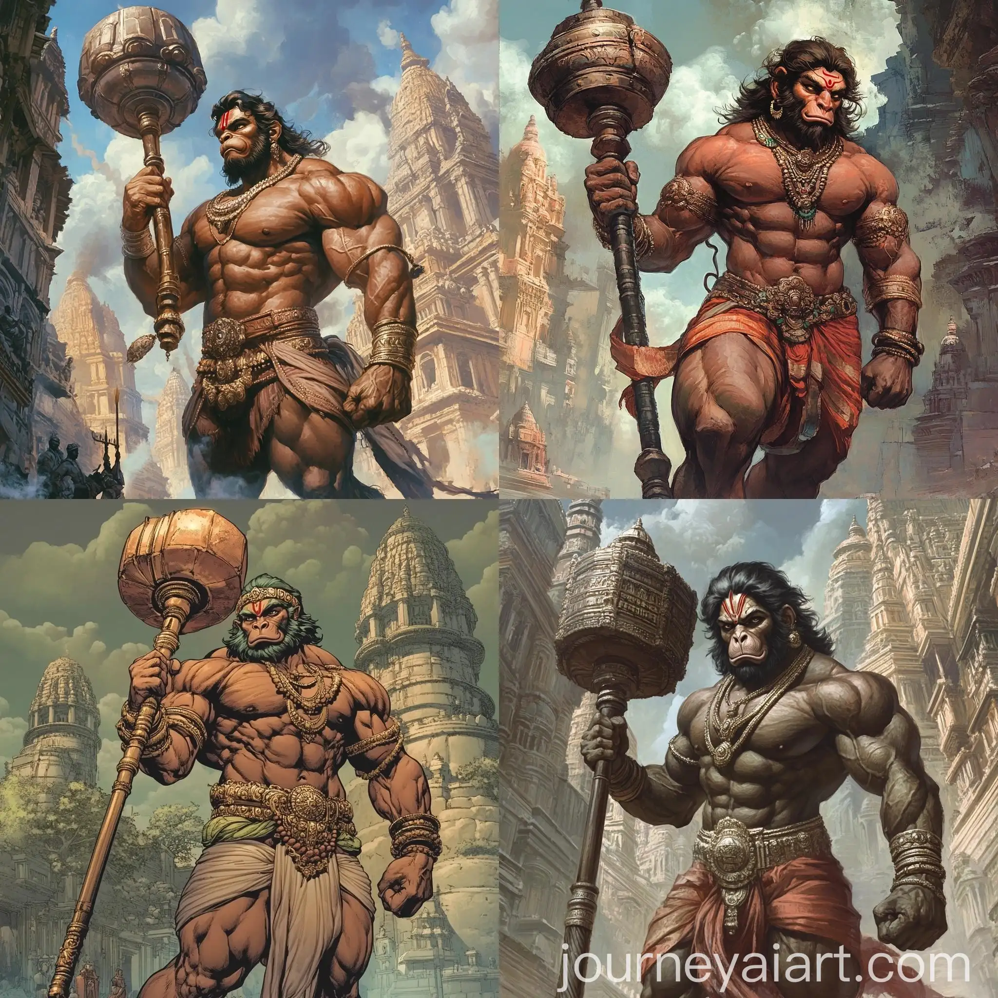 Muscular-Hanuman-with-Hindu-Mace-in-Comic-Book-Style