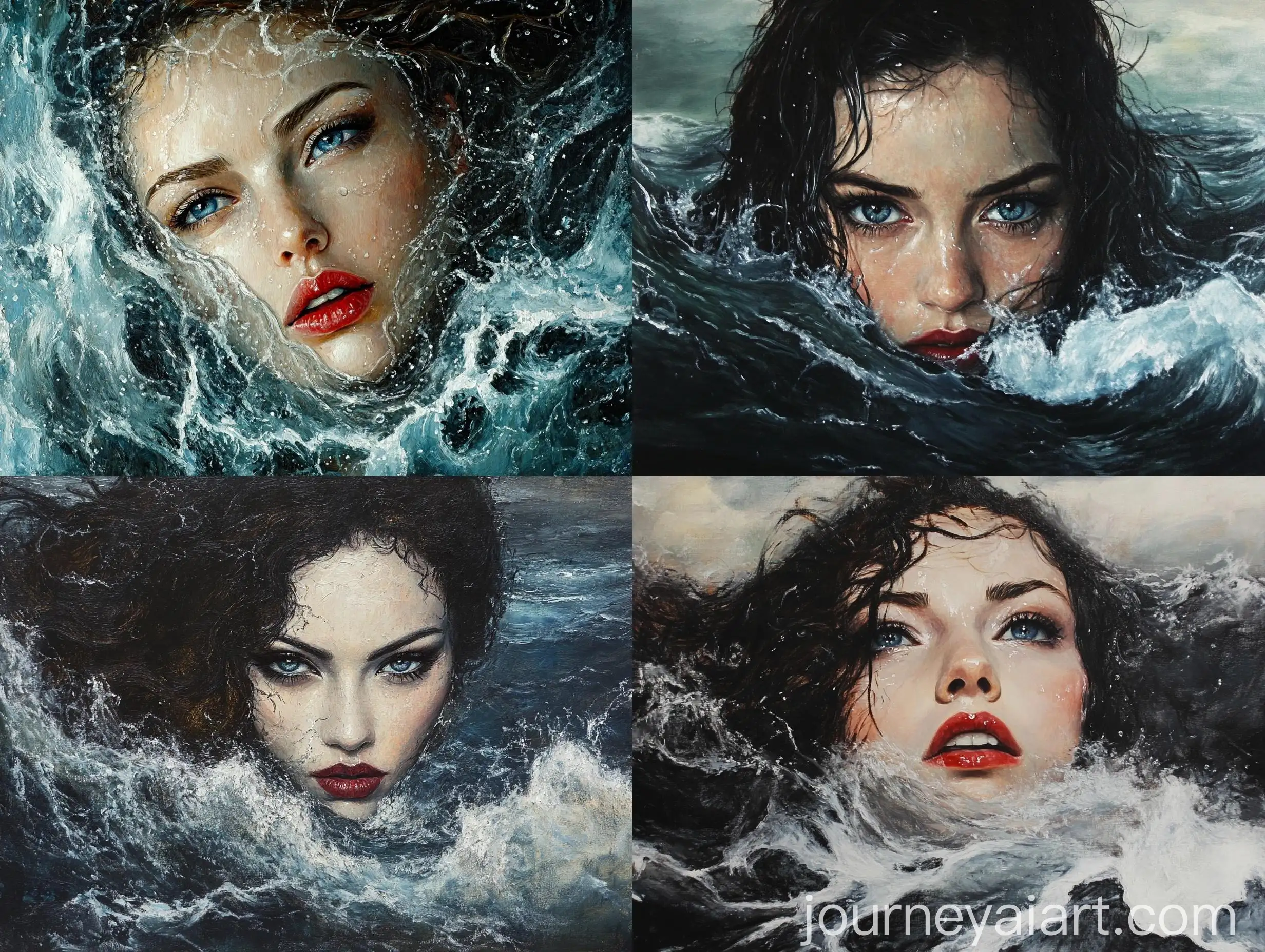 Dramatic-Oil-Painting-of-Beautiful-Caucasian-Woman-in-Stormy-Seas