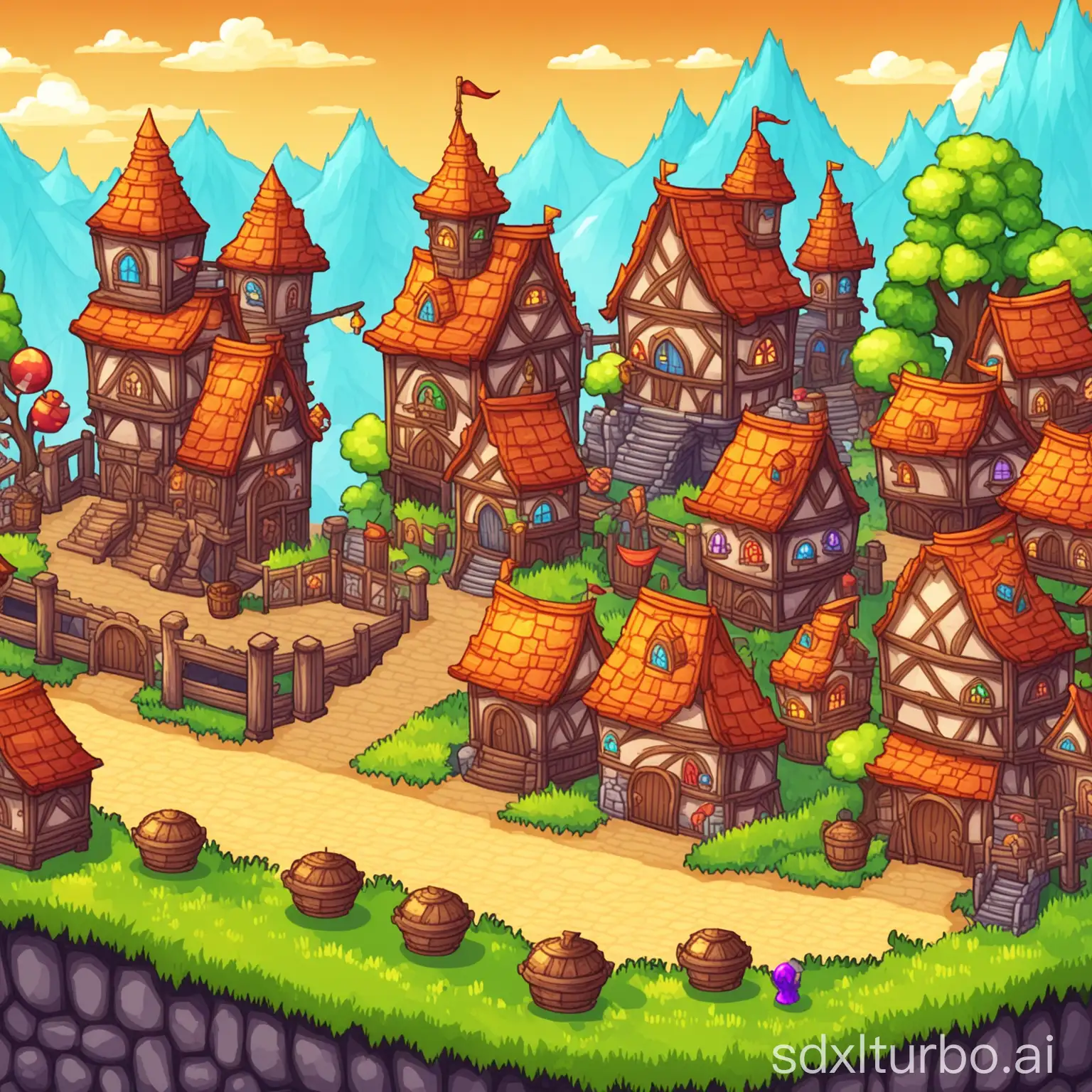 Fantasy-Town-2D-Sidescroller-Game-Art-Magical-Creatures-and-Enchanted-Landscapes