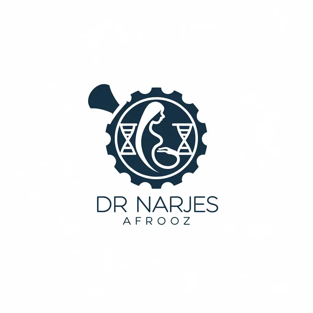 LOGO Design for Dr Narjes Afrooz Circular DNA Stamp with Pregnant Woman Theme for Medical Dental Industry