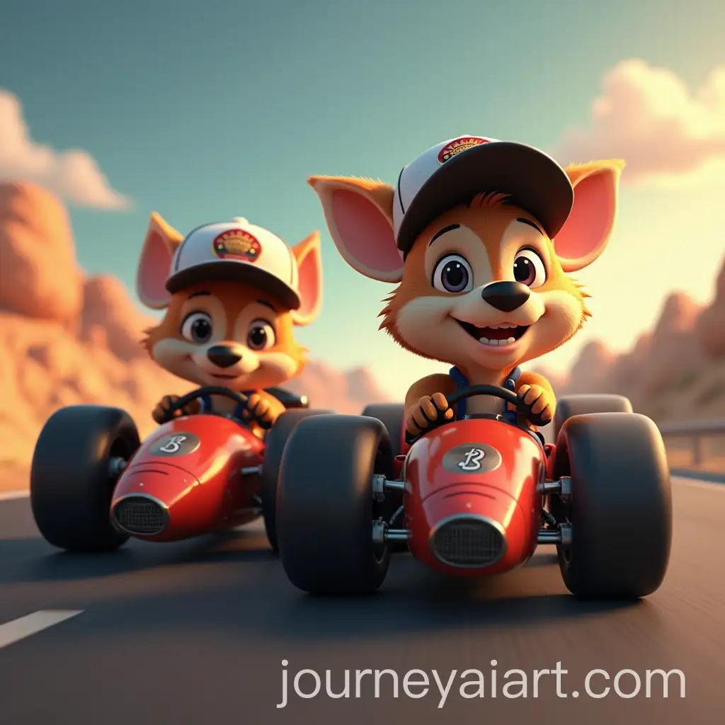 Chip-n-Dale-in-Racing-Action-with-Black-Baseball-Caps-Driving-in-CartoonStyle