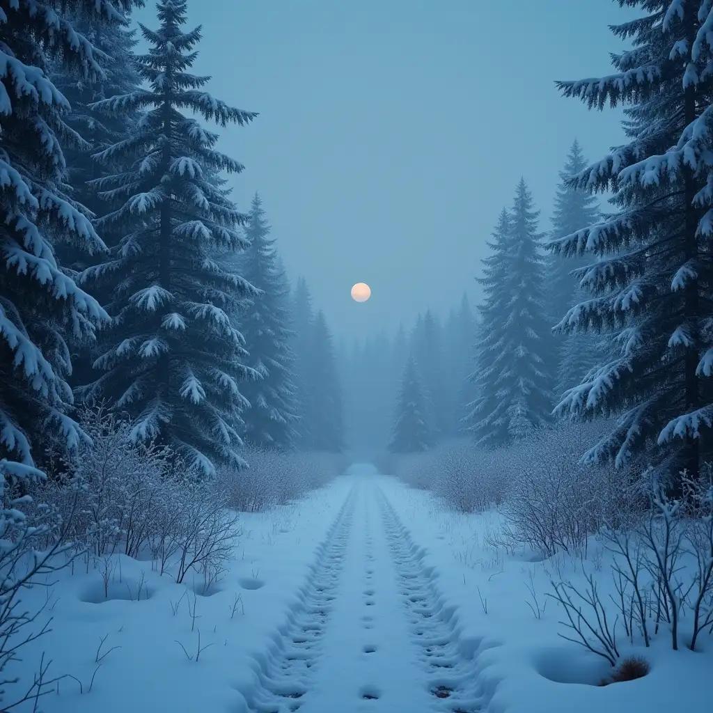 Generate a Winter landscape in dark fantasy outdoor scene