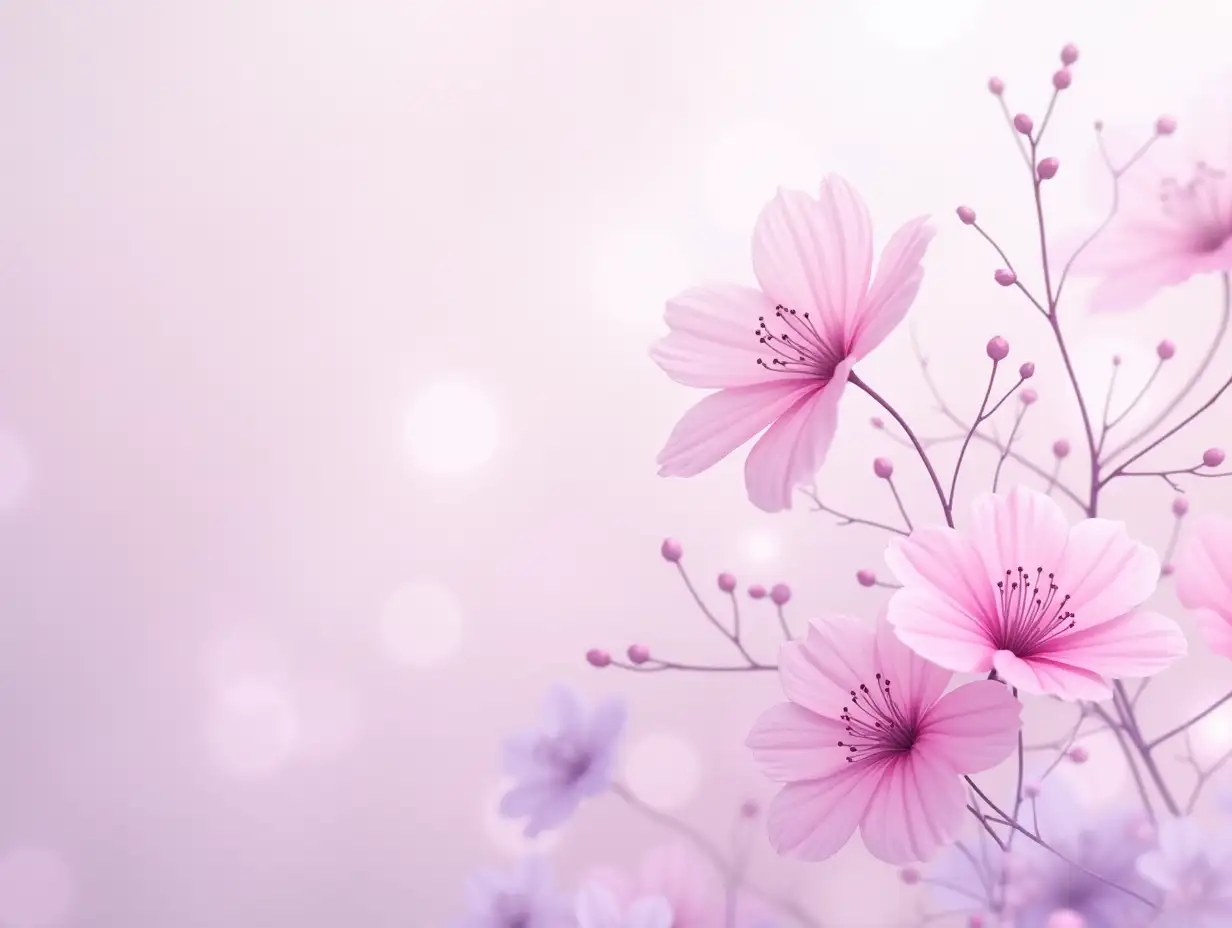 floral design, delicate translucent flowers in shades of pink and lavender, softly blended background with gentle gradients, elegant and ethereal style, pastel color palette, digital illustration, soft lighting, intricate details, harmonious composition, dreamy atmosphere, whimsical, --ar 16:9 --niji 6