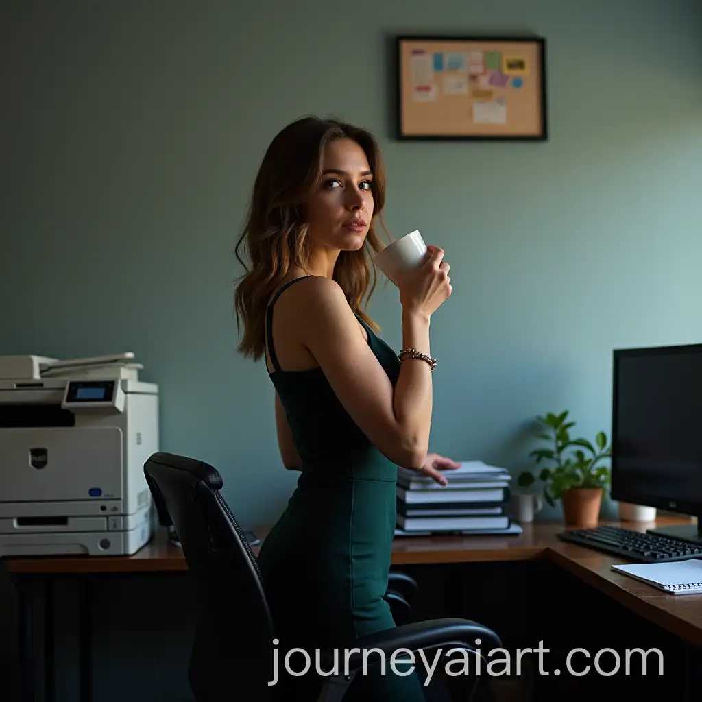 Coquettish-Girl-in-Evening-Dress-at-Computer-Forensics-Office