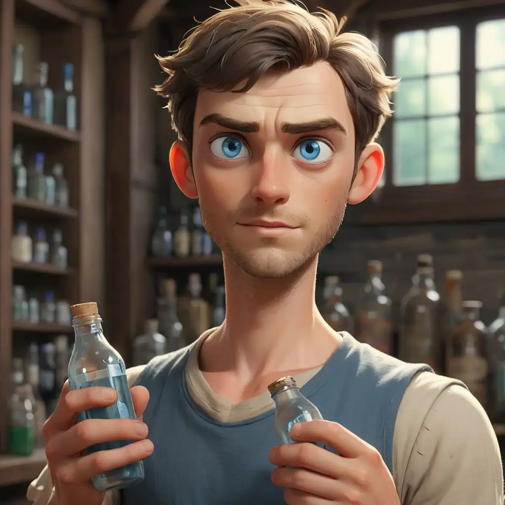 Animated-Young-Man-with-Blue-Eyes-Stubble-and-Bottles-in-Hand