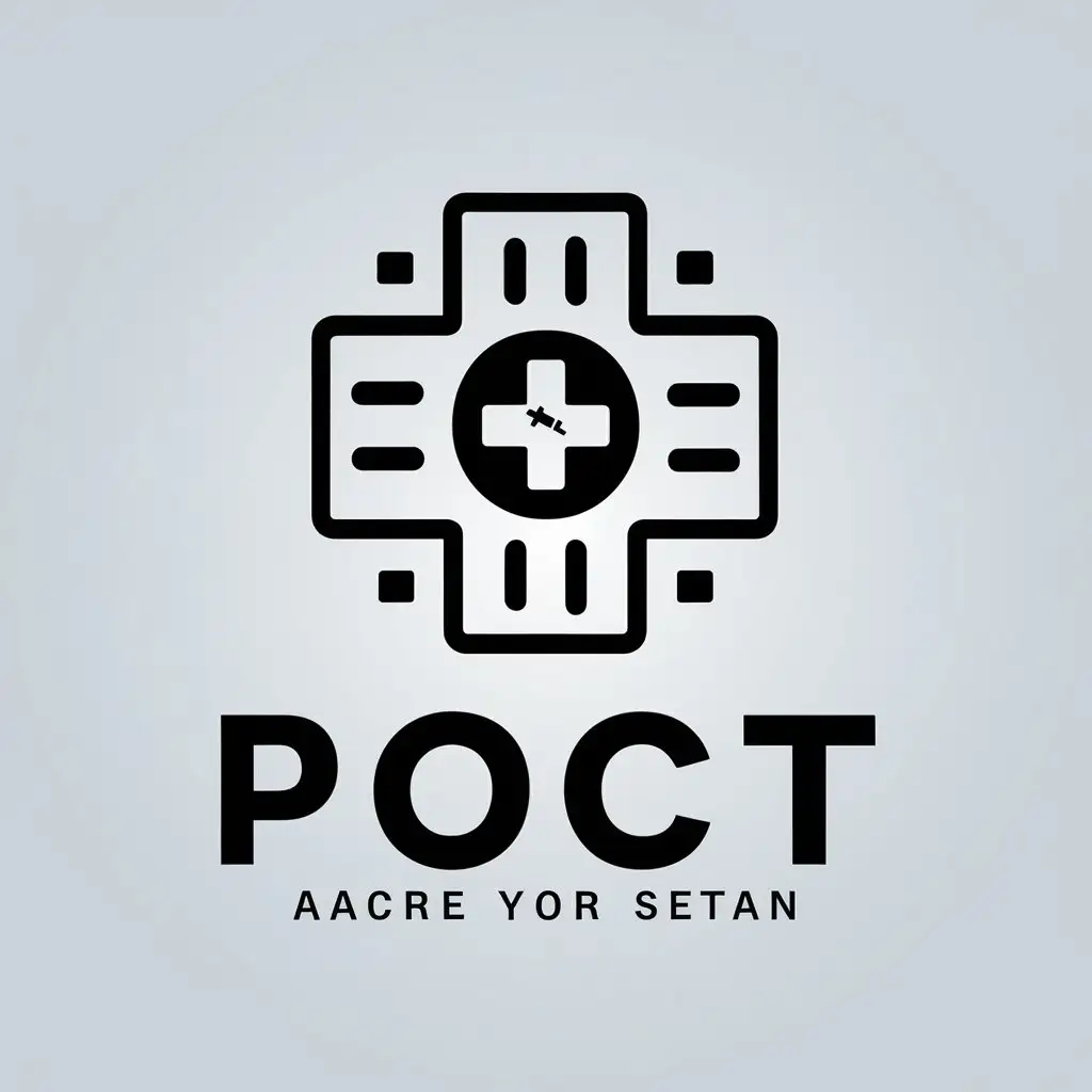 a vector logo design,with the text "POCT", main symbol:Chip, phone, medical cross,Moderate,clear background