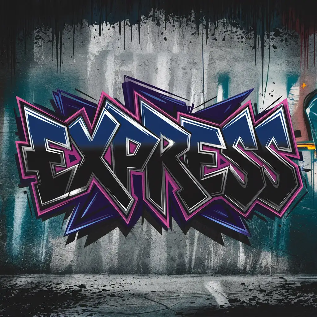 GraffitiStyle-Typography-with-Bold-Blue-Magenta-and-Silver-on-Concrete-Wall