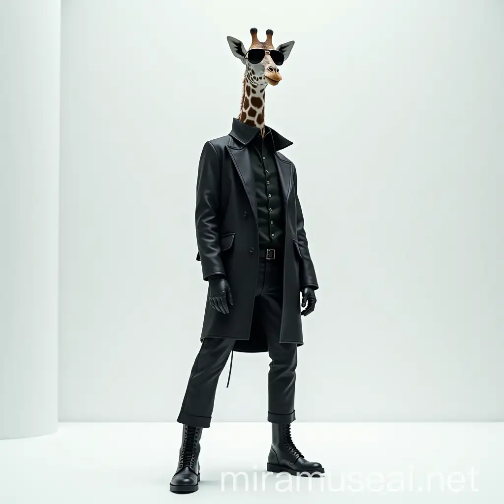 Cyberpunk Giraffe in Futuristic Fashion Show Setting