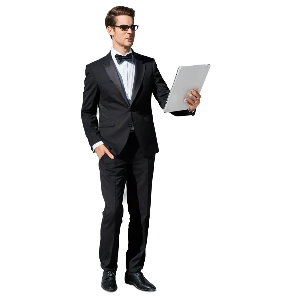 Professional-PNG-Image-of-a-Man-Teacher-in-Tuxedo-with-iPad