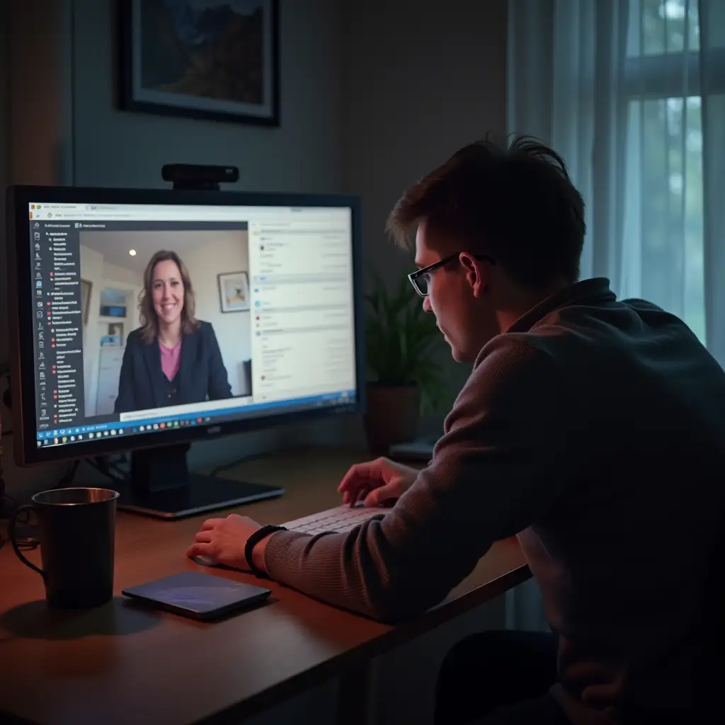 A person in a video conference asking stupid questions and hitting on the trainer: they're a creep with a fringe