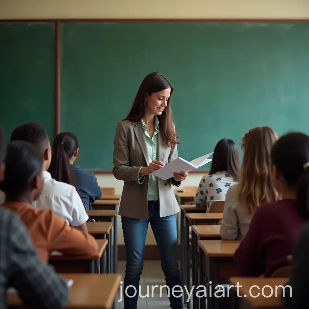 Teacher-Distributing-Copies-in-Classroom-with-Students-at-Desks