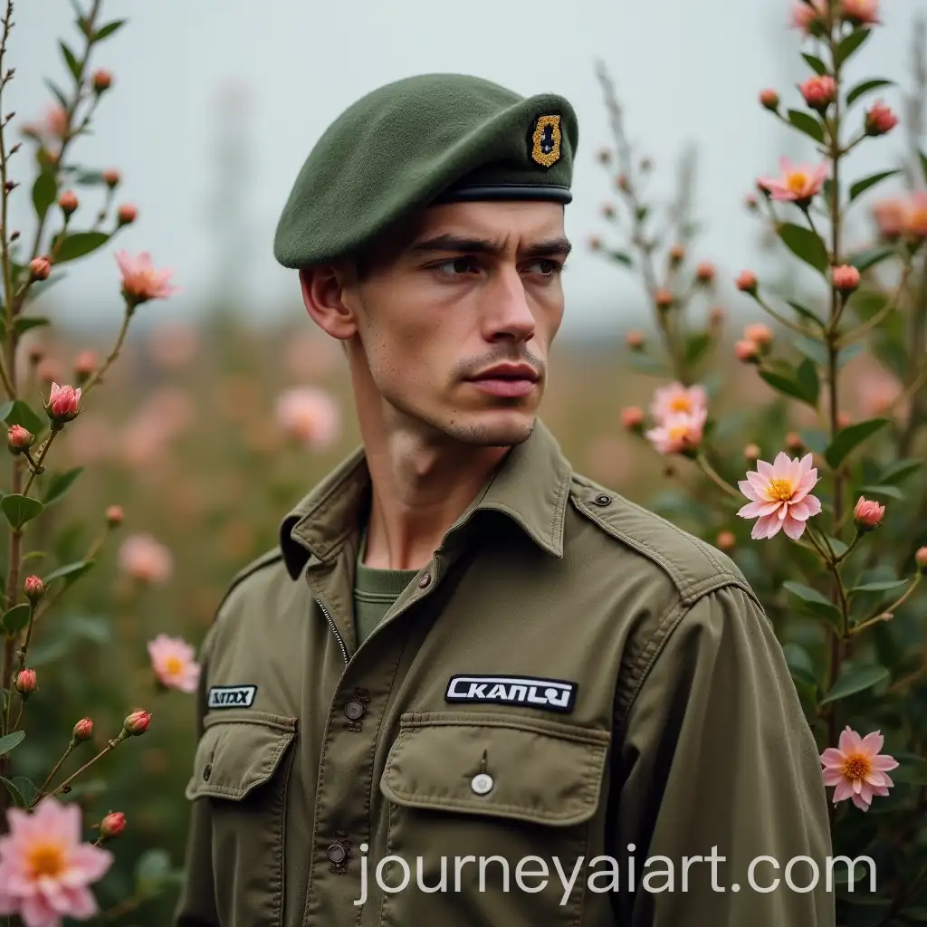 Soldier-in-Army-Uniform-Surrounded-by-Colorful-Flowers