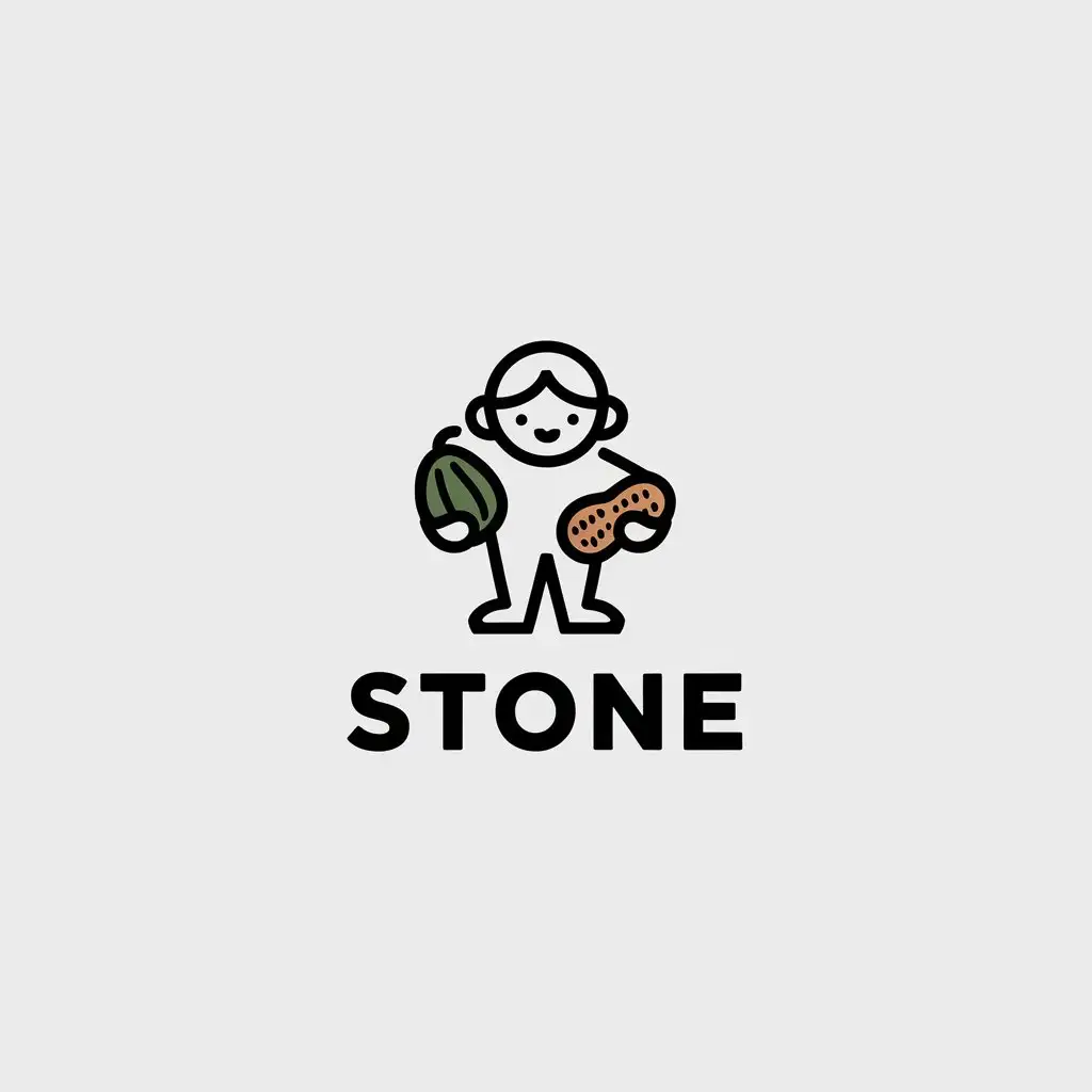 a vector logo design,with the text "stone", main symbol:A simple sketch of a little person, melon seeds, peanuts, nuts,Minimalistic,be used in commodity industry,clear background