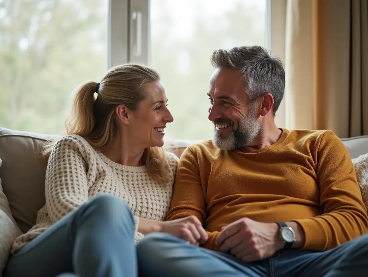 Parents-Sharing-a-Special-Moment-on-Sofa-Giving-Each-Other-a-Knowing-Look