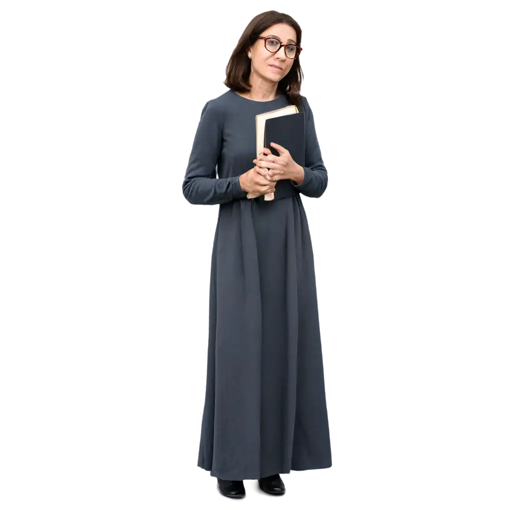 Professional-PNG-Image-of-Adult-Woman-with-Glasses-and-Long-Dress-Holding-a-Bible