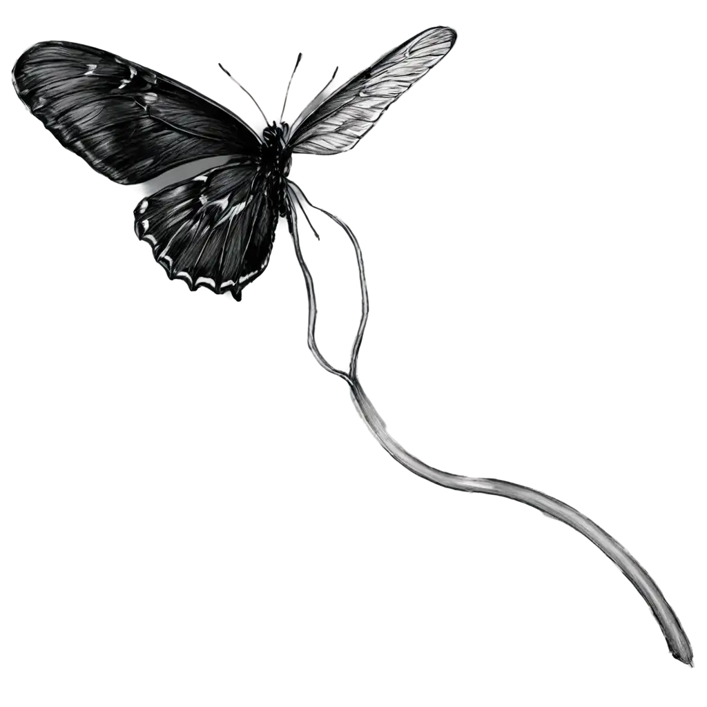 Detailed-Pencil-Art-PNG-Small-Butterfly-in-Flight-with-Trailing-Line