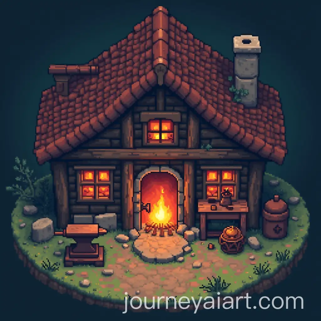 Blacksmith-House-with-Anvil-and-Smelting-Furnace-in-Pixel-Art-Style