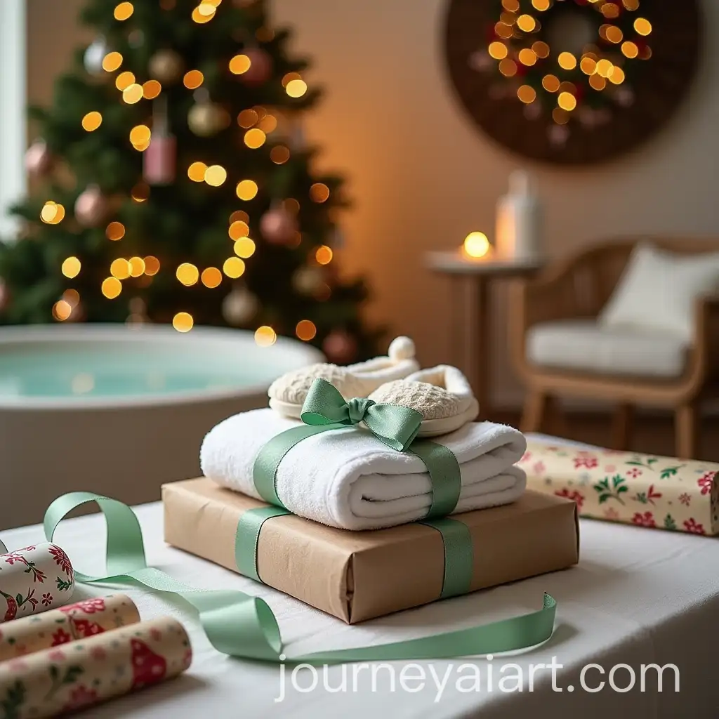 SpaThemed-Christmas-Gift-Wrapping-with-Towel-Slippers-and-Lotion