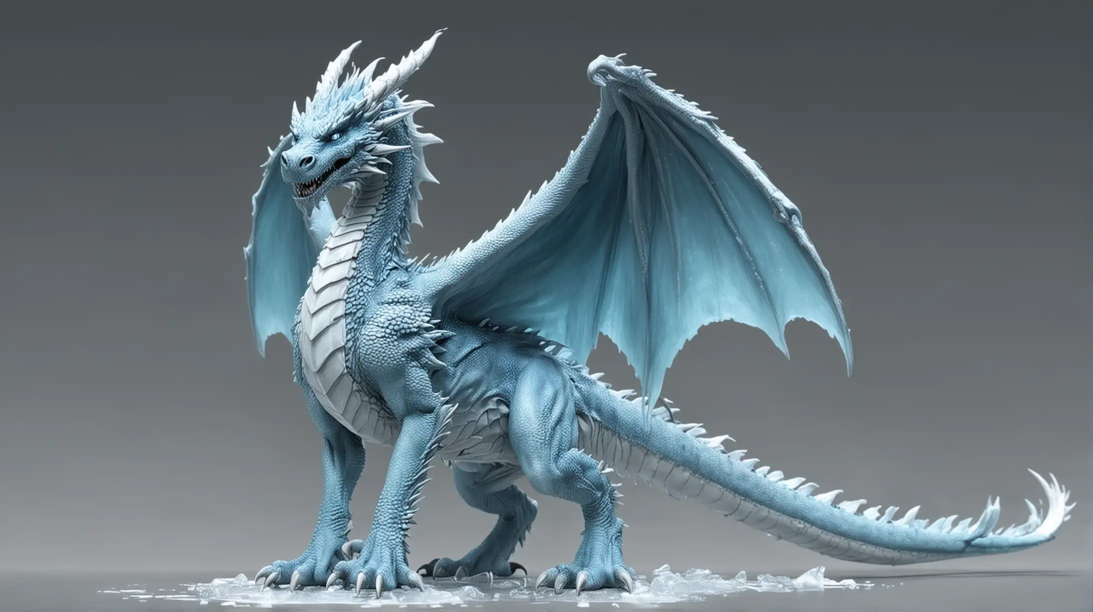 Majestic Light Blue Ice Dragon Standing Tall and Gazing Directly at Viewer