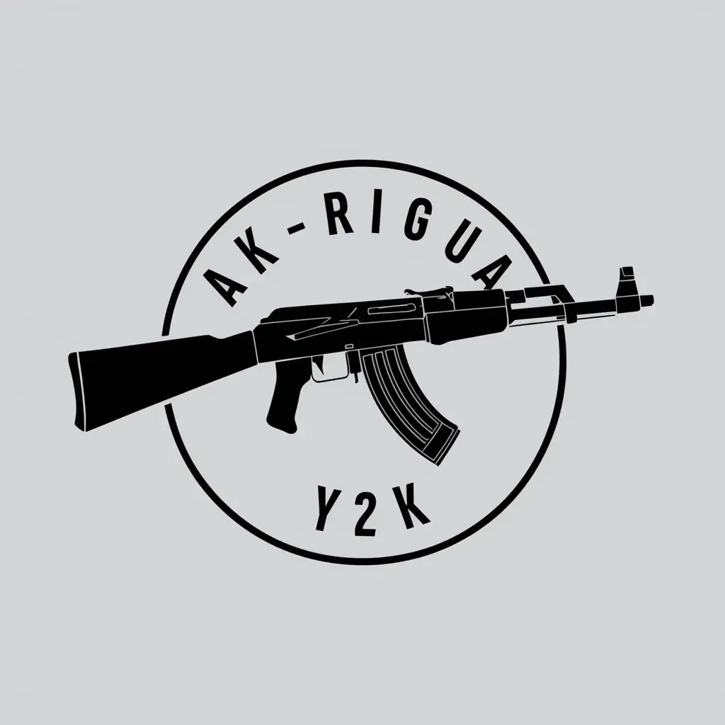 a vector logo design,with the text "AK-rigua Y2K", main symbol:ak-47,complex,clear background