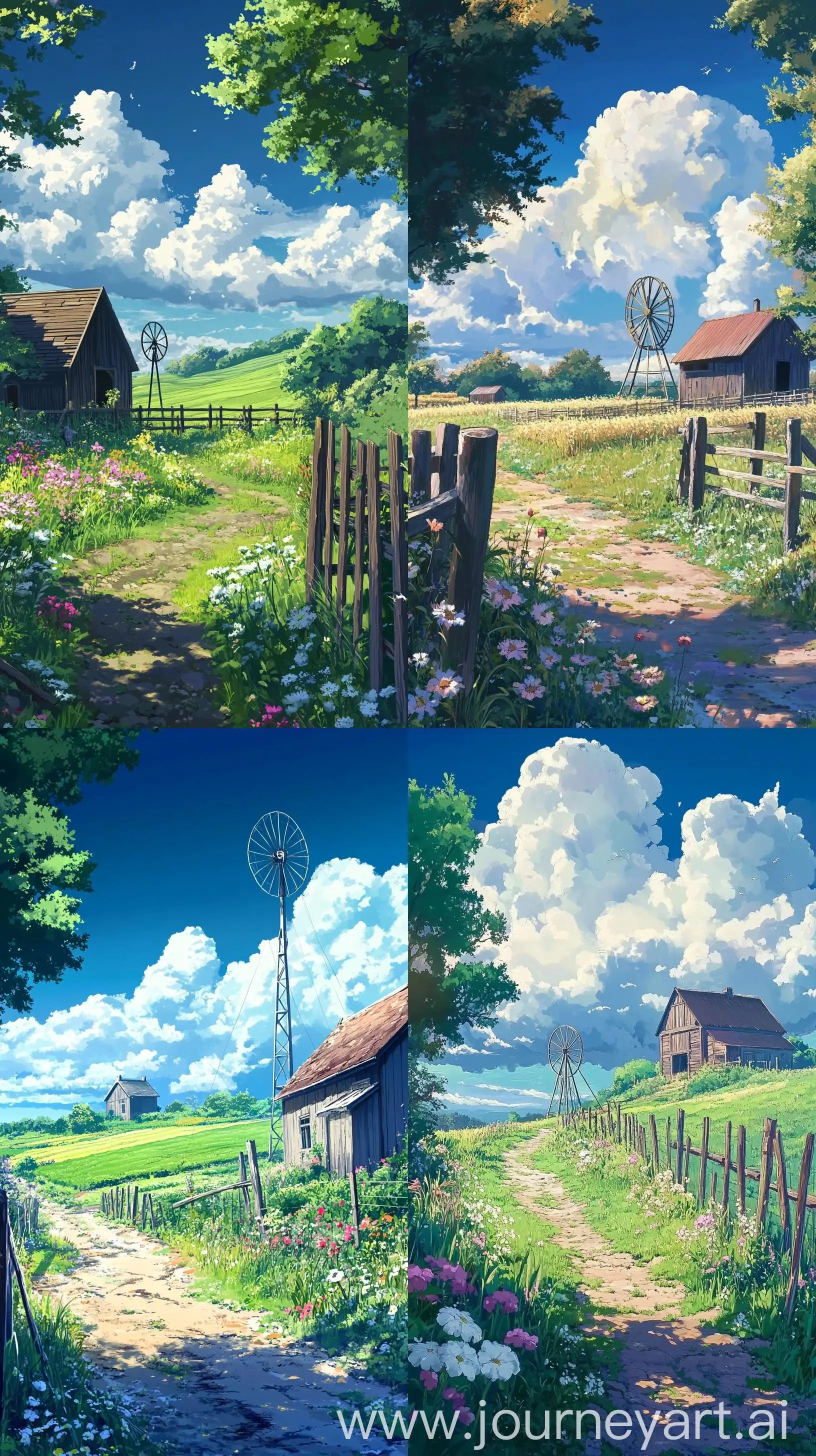 Anime-Farmland-Scenery-with-Windmill-and-Flowers