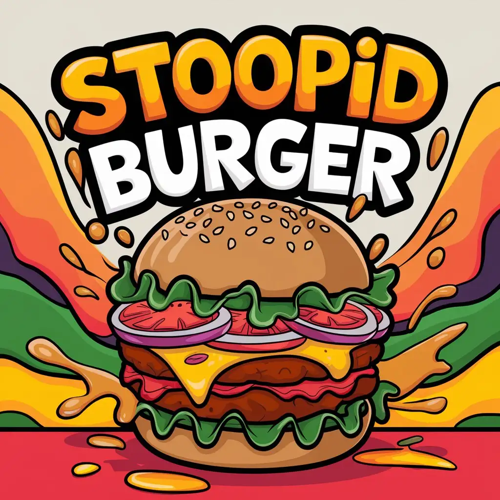 LOGO Design for STOOPID BURGER Vibrant and Playful with Oversized Burger and Bold CartoonStyle Font