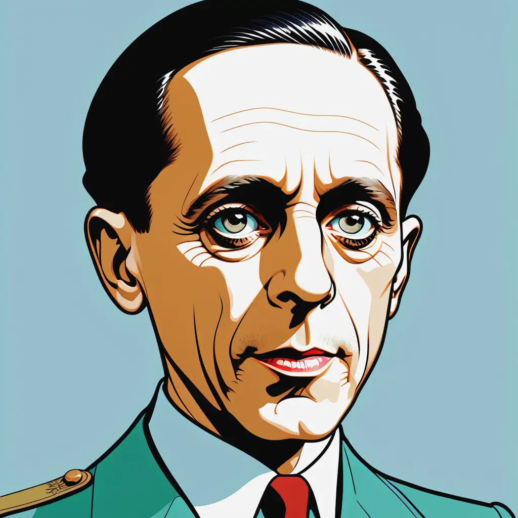 Joseph Goebbels Portrait with Bold Outline and Flat Color